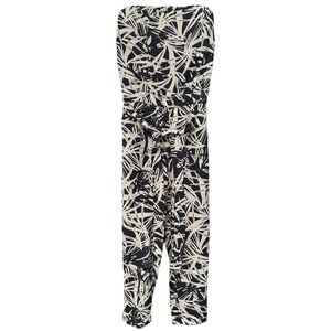 LOFT Strapless Linen Blend Palm Leaf Print Jumpsuit Black Beige Size 4